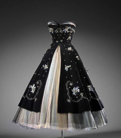 girlhomeshops--Black exquisite beaded short/mid-length tulle A-line birthday dress homecoming dress gh5575