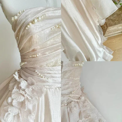 Pink Gorgeous Elegant Exquisite Beading A-Line Off Shoulder Long Tulle Ball Gown Evening Gown Wedding Dress gh3415