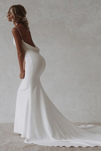 Dorian | Elegant Mermaid V-Neck Elastic Satin Long Wedding Dresses