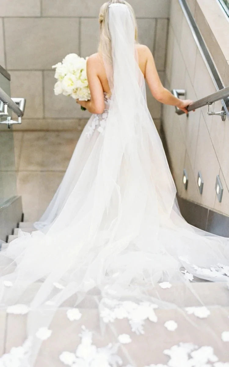 Ethereal A-Line Beach Tulle Wedding Dress With Spaghetti Straps And Open Back