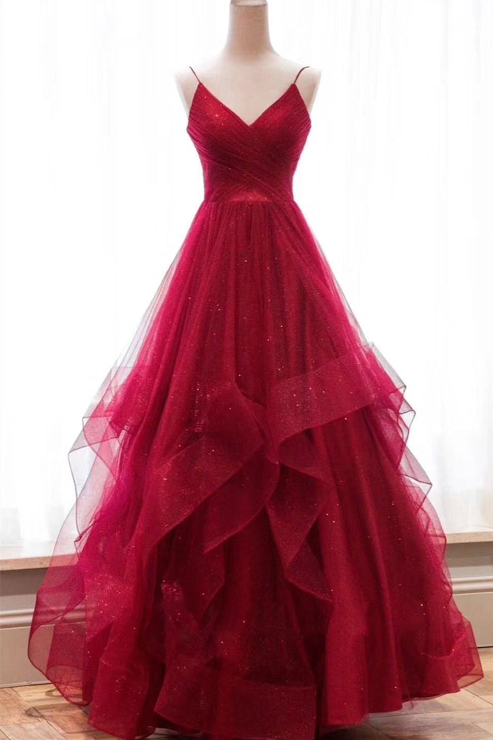 Elegant Blue spaghetti straps tulle long prom dress V-Neck Blue Tulle Prom Dress Long Evening A Line Corset Dress c2931
