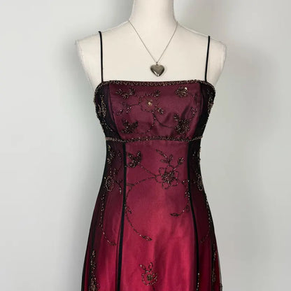 Burgundy Spaghetti Straps Exquisite Beaded Long Tulle Ball Gown Evening Dress prom dress gh3208