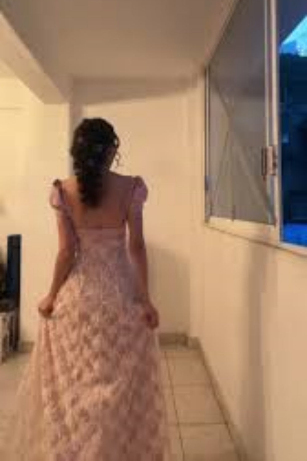 girlhomeshops-Pink short-sleeved lace retro elegant long prom dress gh5758