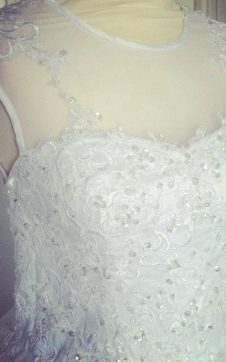 Jewel Neck Sleeveless Appliqued A-Line Beading Tulle Wedding Dress