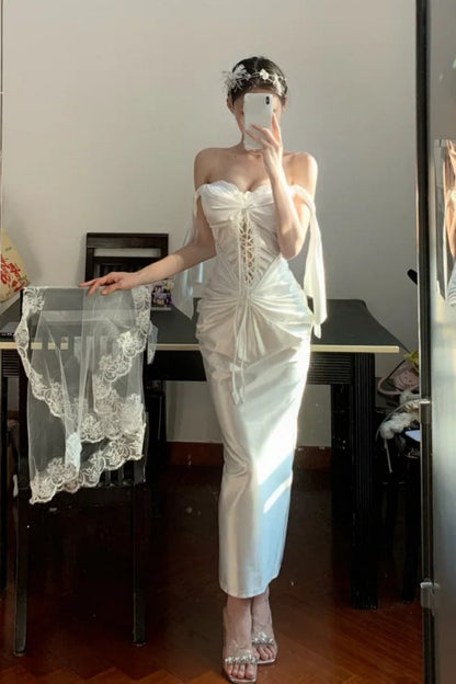 White Fishbone Dress Long Elegant Prom Dress Graduation Dress Formal Dress gh6630