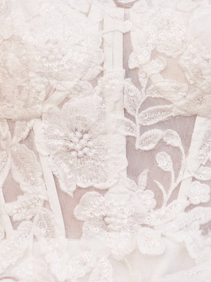 Marilla | Short White A-Line Illusion Neck Long Sleeves Lace Wedding Dresses