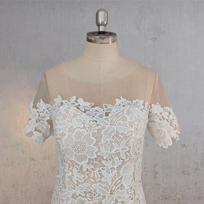 Mermaid Scoop Illusion Neck Floral Wedding Dress