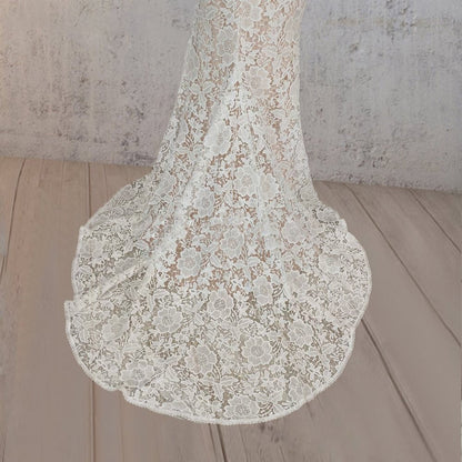 Mermaid Scoop Illusion Neck Floral Wedding Dress