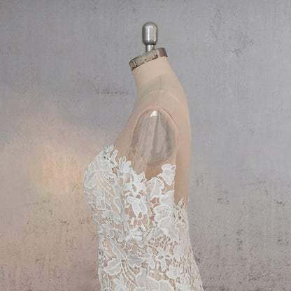 Mermaid Scoop Illusion Neck Floral Wedding Dress