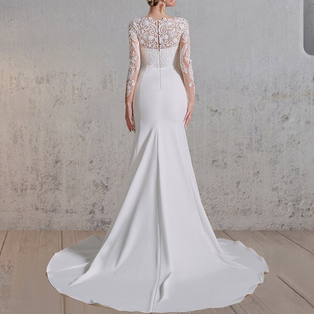 Mermaid White Lace Appliques Beaded Wedding Dress