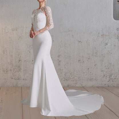 Mermaid White Lace Appliques Beaded Wedding Dress