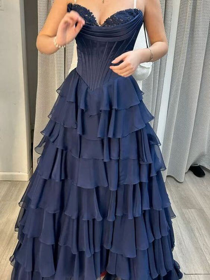 Classy Ball Gown Prom Dresses Ruffle Long Layered Birthday Outfit Graduation Dress