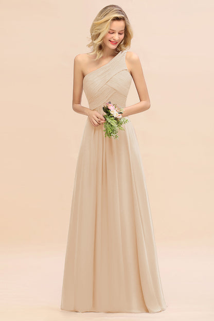 One Shoulder Aline Chiffon Bridesmaid Dress Long Wedding Guest Dress