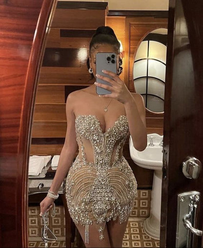 Luxurious Heavy Beaded Birthday Party Dress Sexy Formal Dress cc431