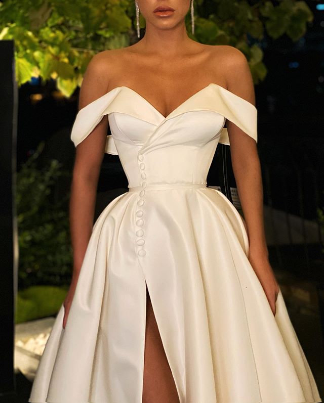 Gorgeous A Line Off the Shoulder White Long Prom/Wedding Dress with Split Front C1390