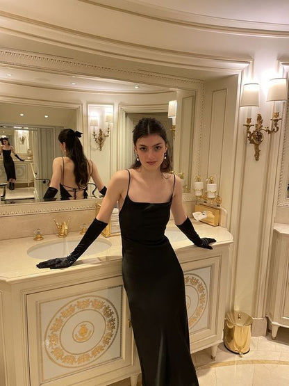 Silk Cowl Neck Prom Dress Black Backless Party Dress c2800