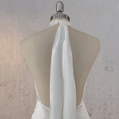Sheath Satin Backless Halter Wedding Dress
