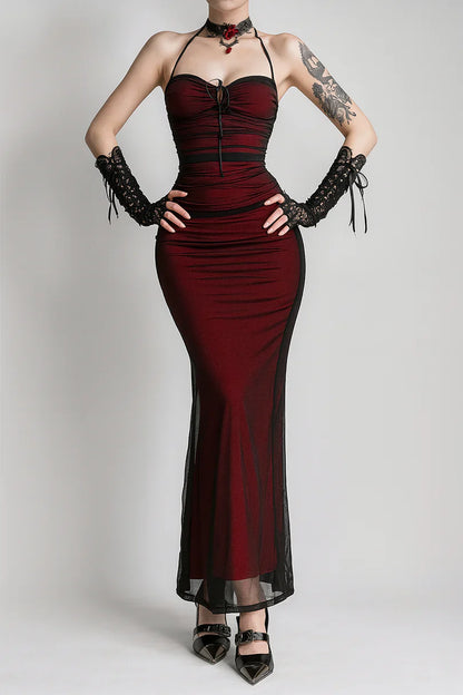 Vintage Halter Sheath Long Party Dress Formal Evening Dress cc3233