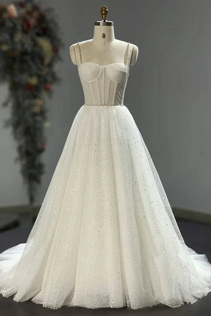 Spaghetti Straps Sparkly Bohemian Wedding Dress