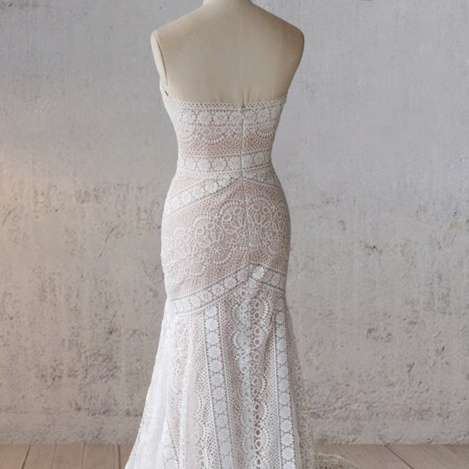 Vintage White Mermaid Lace Wedding Dress with Tassel