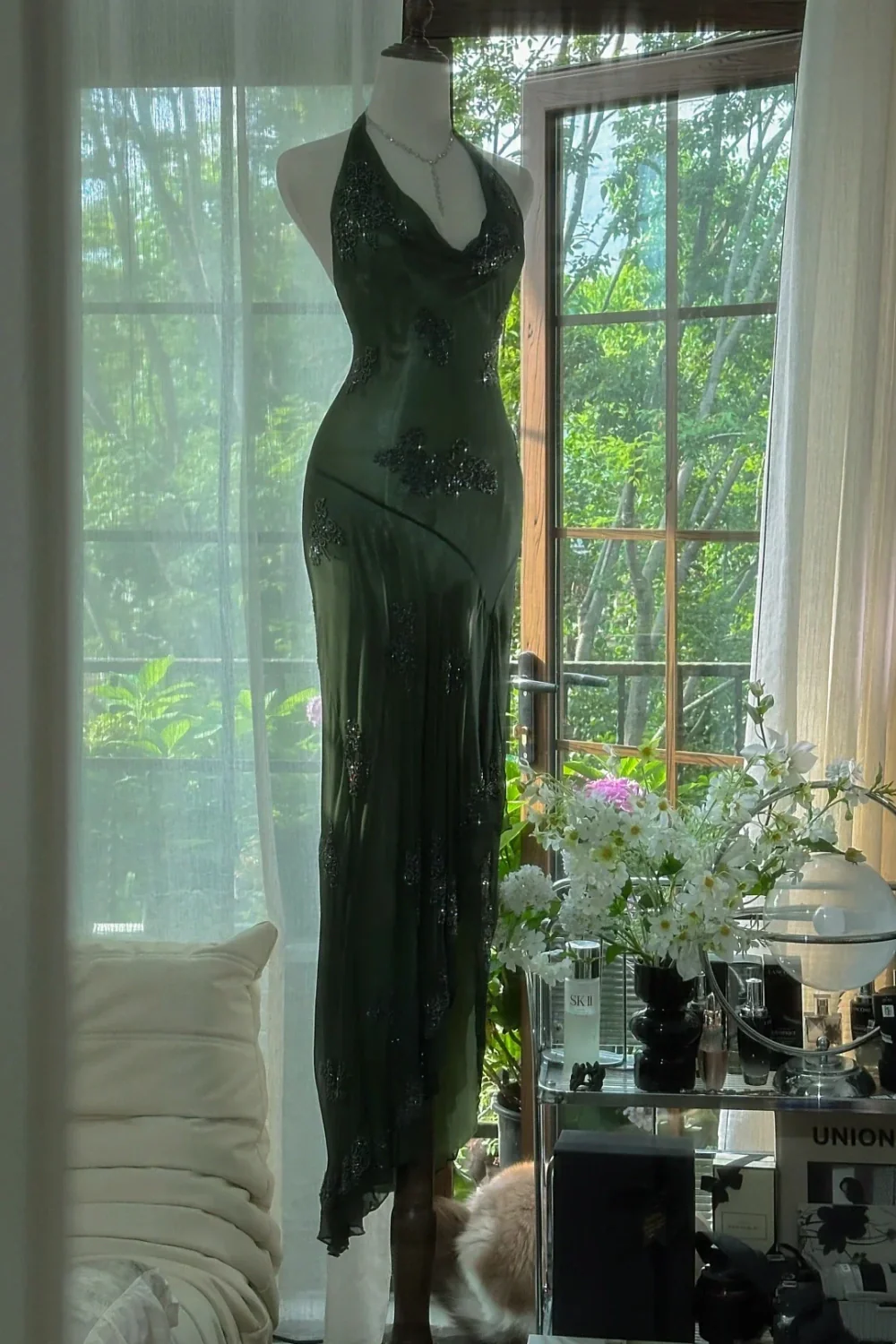 Dark Green Beaded Elegant Long Chiffon Ball Gown Evening Dress Party Dress gh4749