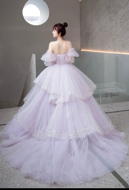 Light Purple Tulle Layers Ball Gown Princess Formal Dresses, Long Sweet 16 Dresses C2250