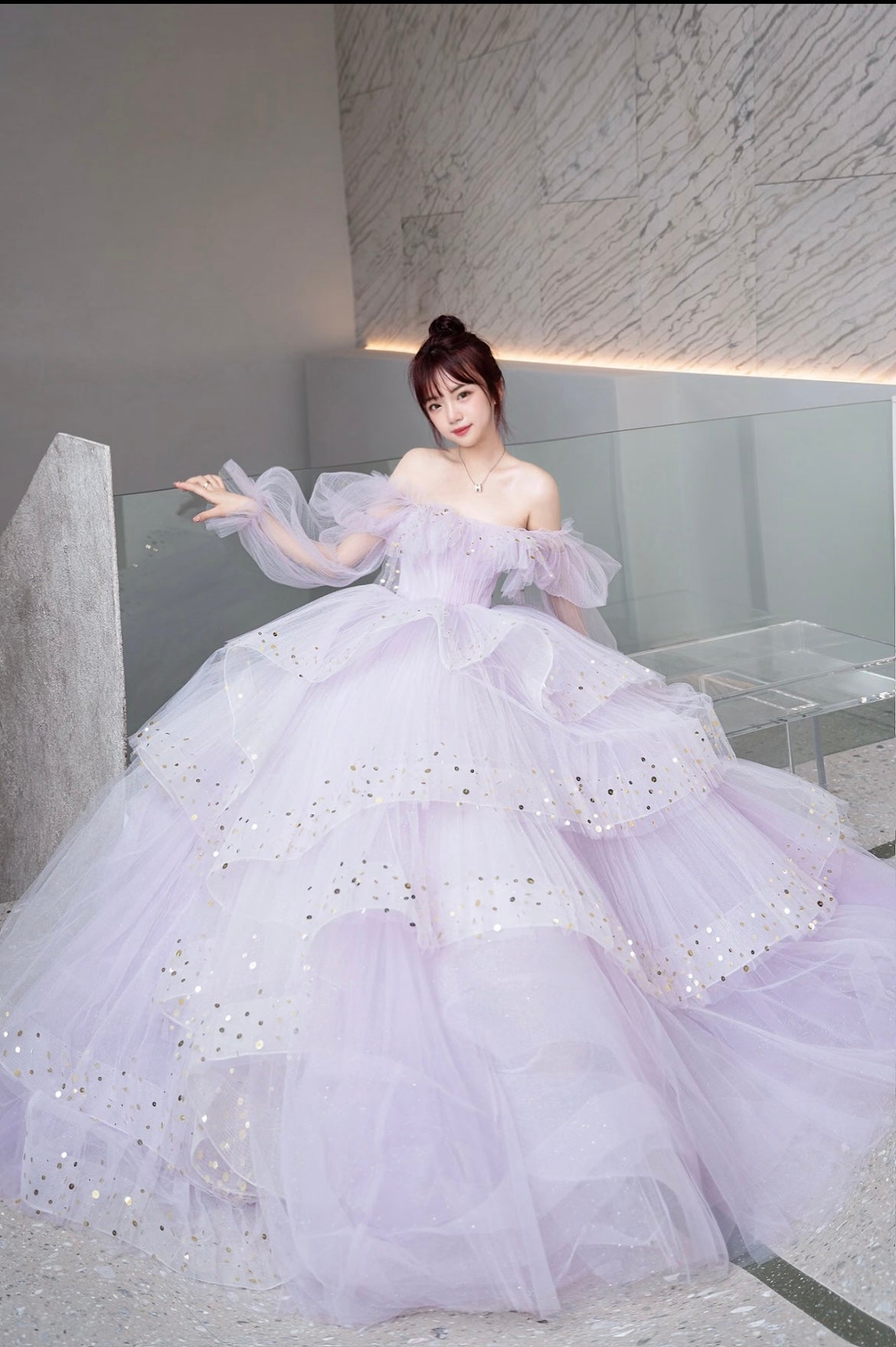 Light Purple Tulle Layers Ball Gown Princess Formal Dresses, Long Sweet 16 Dresses C2250