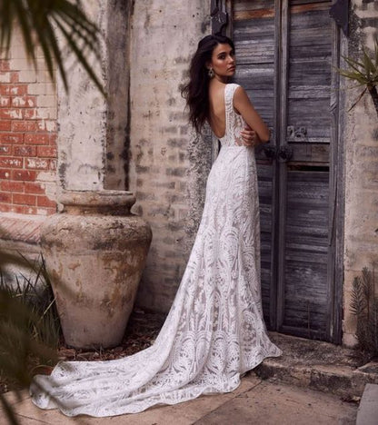 White Mermaid Cap Sleeve Lace Wedding Dress